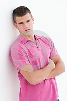 male model with a pink shirt