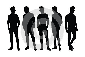 Male model silhouette bundle vector wearing sunglasses and fashion wear. Man designer silhouette collection with different poses.