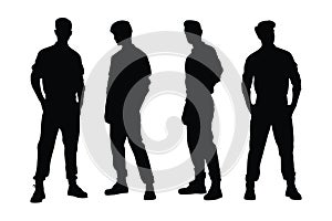 Male model silhouette on a white background. Fashion models wearing stylish dresses and standing silhouette bundles. Men actor