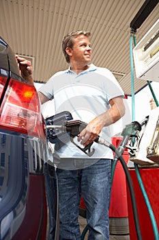 Male Motorist Filling Car With Petrol