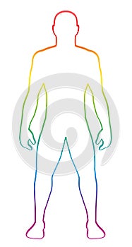 Male Muscular Shape Rainbow Colored Outline Illustration