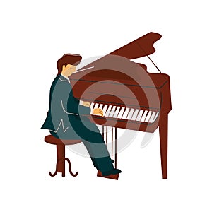 Male Musician Playing Classical Piano, Pianist Performs at Concert Vector Illustration