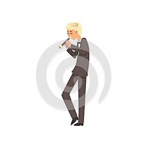 Male musician playing flute, flutist man playing classical music vector Illustration on a white background