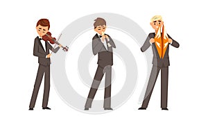 Male Musicians of Symphonic Orchestra Playing Various Musical Instruments Vector Set