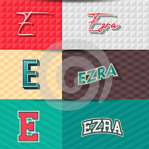 ,Male name,EZRA in various Retro graphic design elements, set of vector Retro Typography graphic design illustration