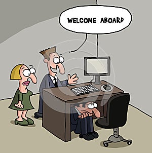 Male new office worker cartoon gag