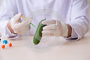 Male nutrition expert testing food products in lab