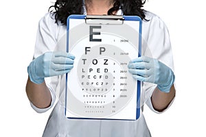 Male ophthalmologist with eye chart