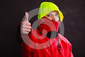 Male outdoorsman with covered face