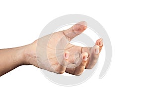 Male palm hand on white