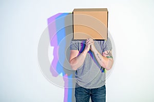 Male with pasteboard box expressing petition photo