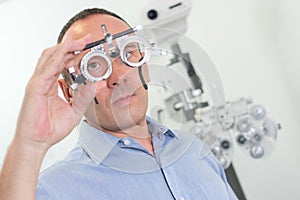 Male patient during ophtalmology test