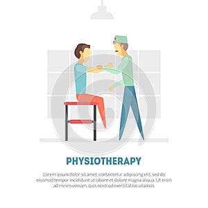 Male Patient Receiving Physical Therapy, Physiotherapy, Rehabilitation Banner Template, Orthopedic Exercises for People