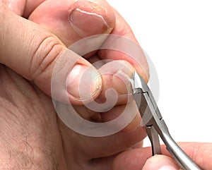 male pedicure on a white background