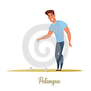 Male petanque player cartoon character isolated on white background