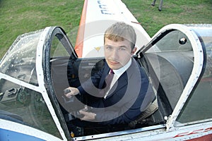 Male pilot small plane
