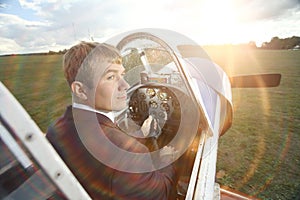 Male pilot small plane