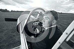 Male pilot small plane