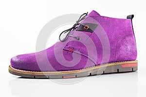 Male pink leather boot on white background, isolated product.