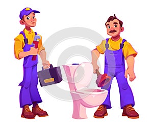 Male plumber characters on white background