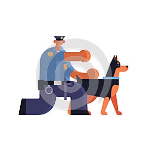 Male police officer with german shepherd policeman in uniform with dog security authority justice law service concept