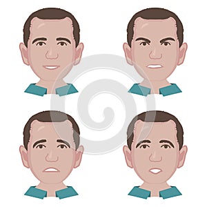 Male portrait for avatar. Vector illustration on white background. Funny character with emotions: sadness, joy