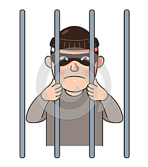 A male prisoner is imprisoned behind bars.