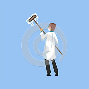 Male Professional Doctor Character Cleaning with Mop and Foam, Dentist Working in Medical Clinic or Hospital in White