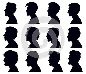 Male profile face silhouette. Adult men anonymous characters shadow portraits. Men heads black outline silhouettes