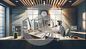 male radio DJ in radio studio