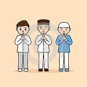 Male ramadhan character illustration thanking, greeting, apologize, farewell pose with respect by using two hand palms splice