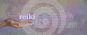 Male Reiki Healer with Healing Word Cloud