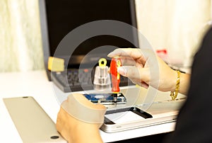 Male during repair his laptop