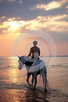 Masculino sobre el caballo un caballo sobre el de el mar 