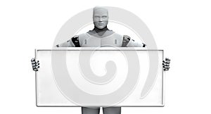 Male Robot Holding Blank Sign