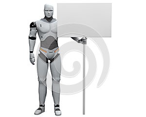 Male Robot With Large Polled Blank Sign
