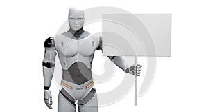 Male Robot With Small Polled Blank Sign