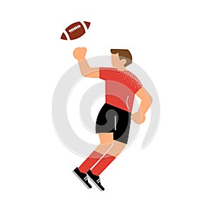 Male rugby player in the black shorts catching the ball. Vector illustration in flat cartoon style.