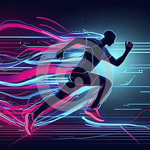 male runner motion colorful light background. ai generative