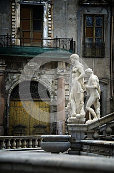 Male sculptures at Piazza Pretoria square in Palermo, Sicily