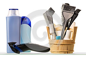 Male shaving kit isolated on white.