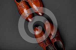 Male shoes collection. Men`s fashion leather shoes flat lay