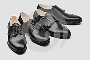 Male shoes. Men`s fashion leather shoes Monk and Derby