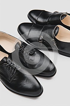 Male shoes. Men`s fashion leather shoes Monk and Derby