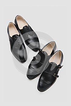 Male shoes. Men`s fashion leather shoes Monk and Derby