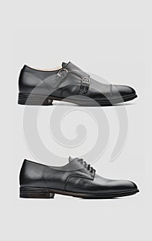 Male shoes. Men`s fashion leather shoes Monk and Derby