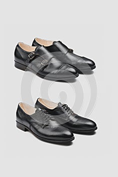 Male shoes. Men`s fashion leather shoes Monk and Derby