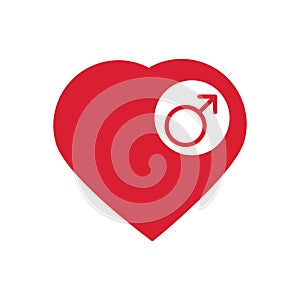 Male sign icon. Male sex heart button. Vector illustration.