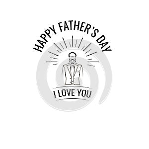 Male silhouette. Fathers day greeting card. I love you lettering. Dad gift. Vector.