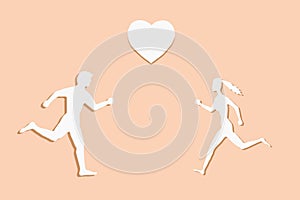 Male silhouette is running on a beige background. Concept, speed, running, healthy lifestyle